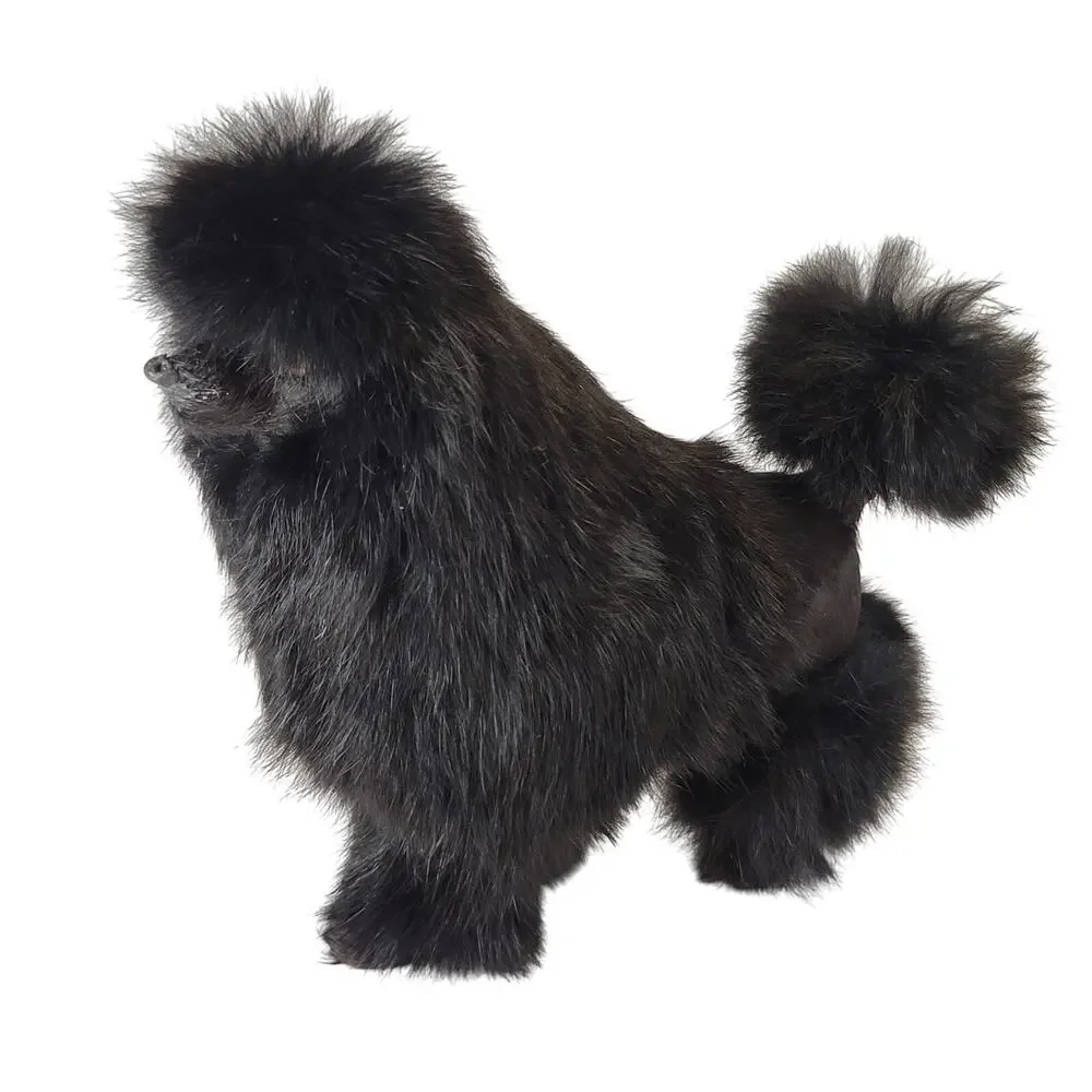 Vintage Black Poodle Dog Figurine Realistic Real Fur 6